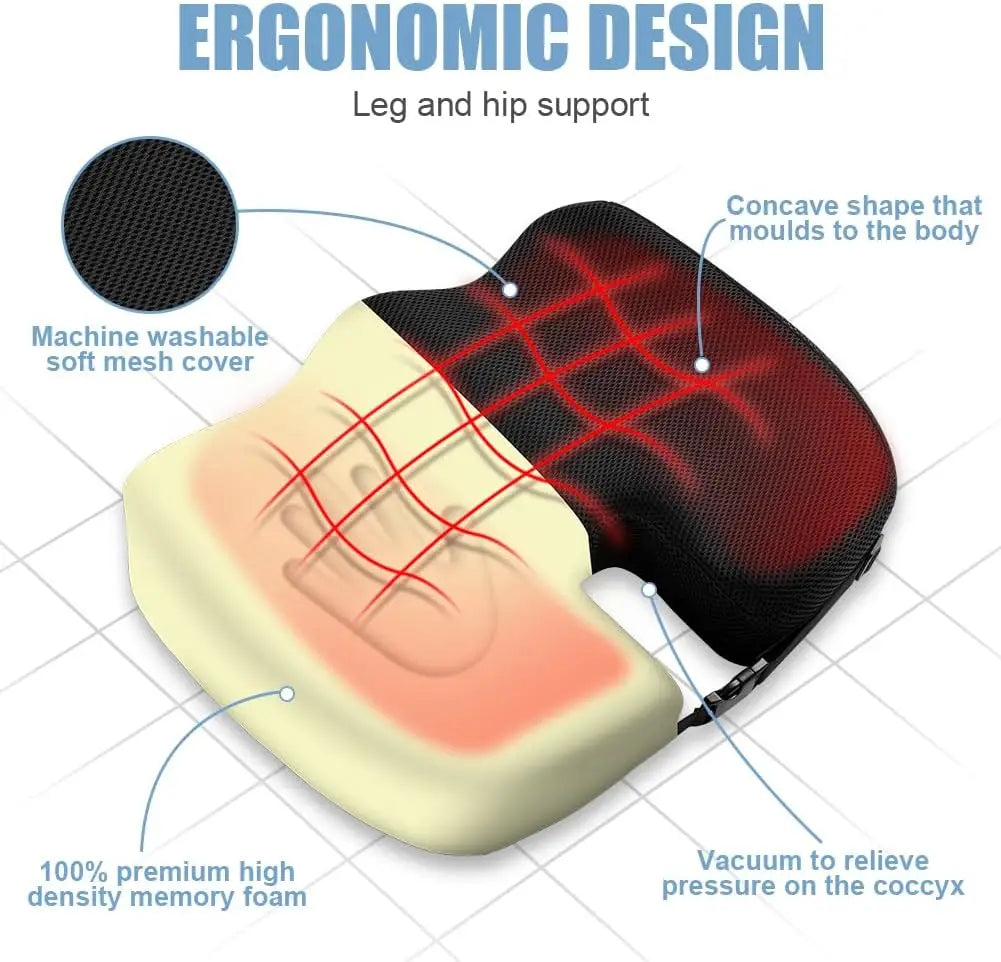 Memory Foam Seat Cushion – Coccyx & Sciatica Relief Pad for Office Chairs - Image 3