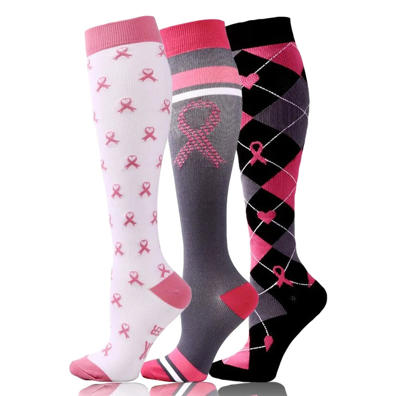 3 Pairs/Pack Compression Socks – 30mmHg Knee-High Support for Men & Women (58 Styles) - Image 62