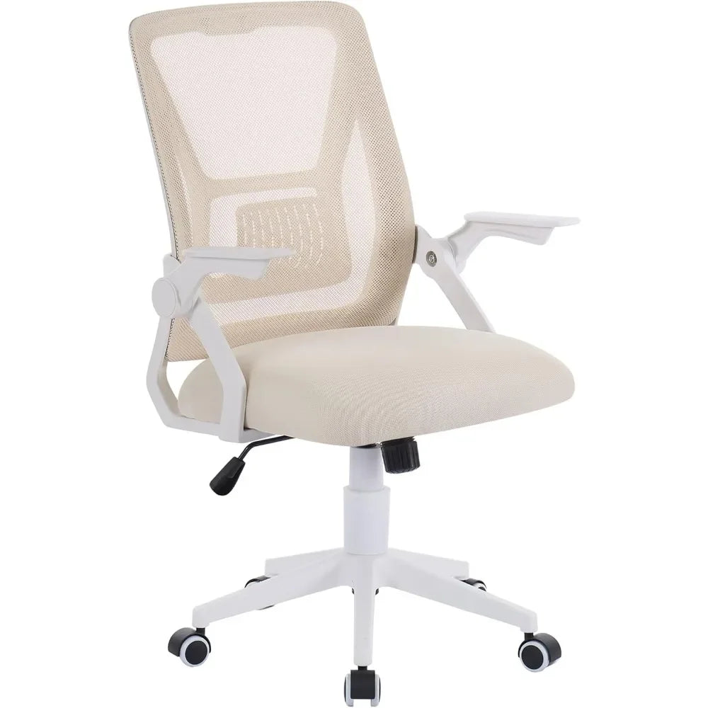 Beige Mid-Back Ergonomic Desk Chair – Swivel Office Chair with Adjustable Arms & Mesh Lumbar Support - Image 6