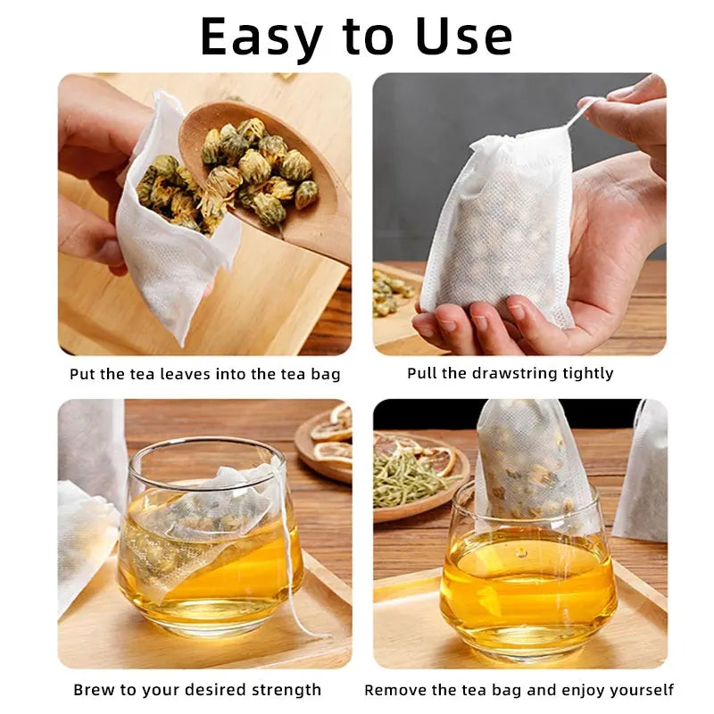 Disposable Tea Filter Bags – Non-Woven Fabric Empty Tea Bags with String & Heat Seal - Image 5