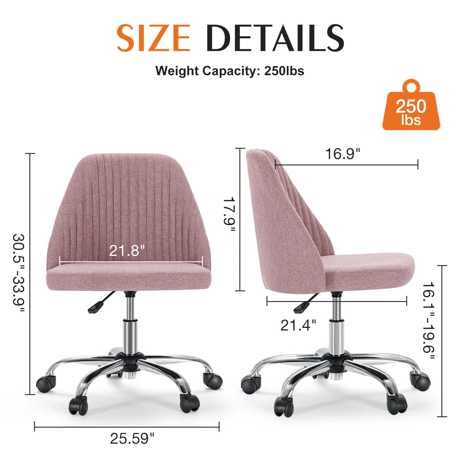 JHK Armless Small Desk Office Chair – Cute Swivel Vanity Chair with Backrest & Wheels - Image 3