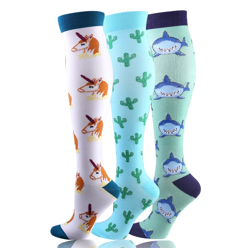 3 Pairs/Pack Compression Socks – 30mmHg Knee-High Support for Men & Women (58 Styles) - Image 21