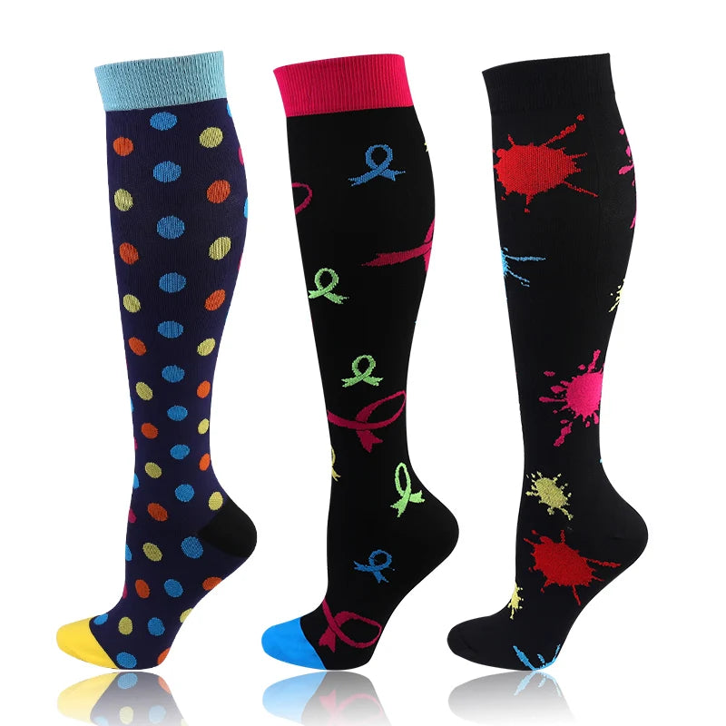 3 Pairs/Pack Compression Socks – 30mmHg Knee-High Support for Men & Women (58 Styles) - Image 38