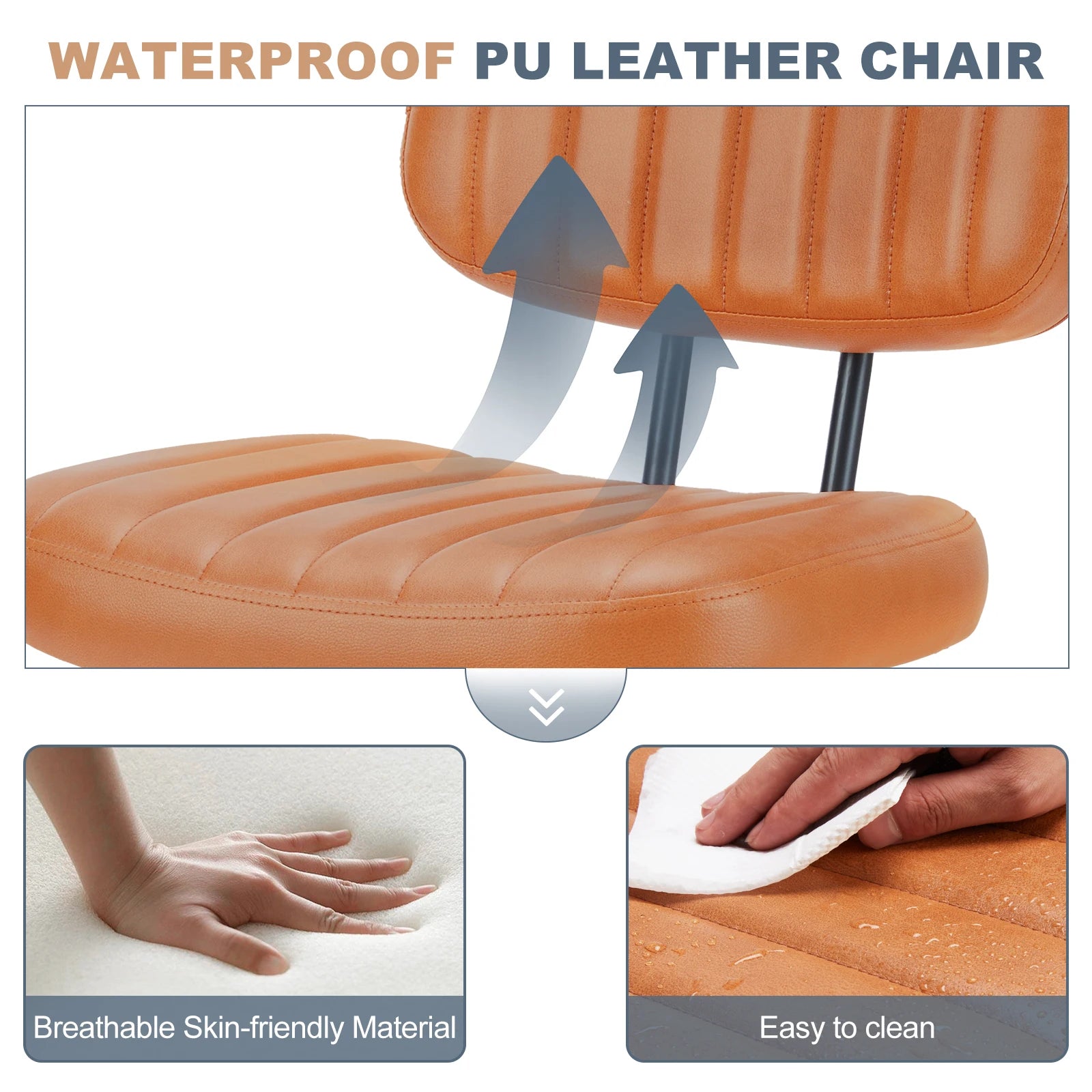 JHK Armless Office Desk Chair – PU Leather Computer Chair with Lumbar Support & 360° Swivel - Image 2