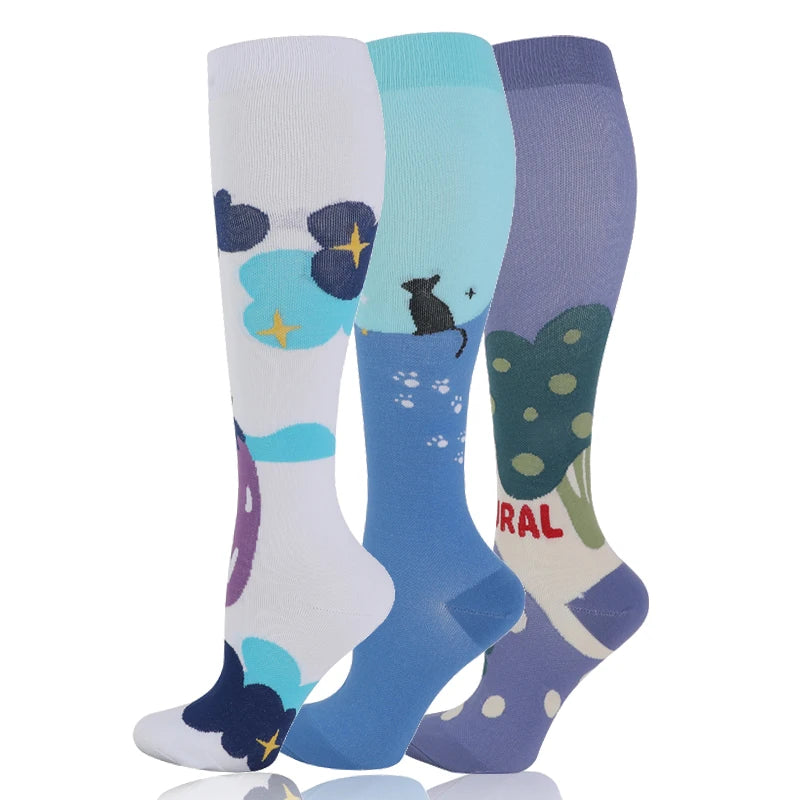 3 Pairs/Pack Compression Socks – 30mmHg Knee-High Support for Men & Women (58 Styles) - Image 50