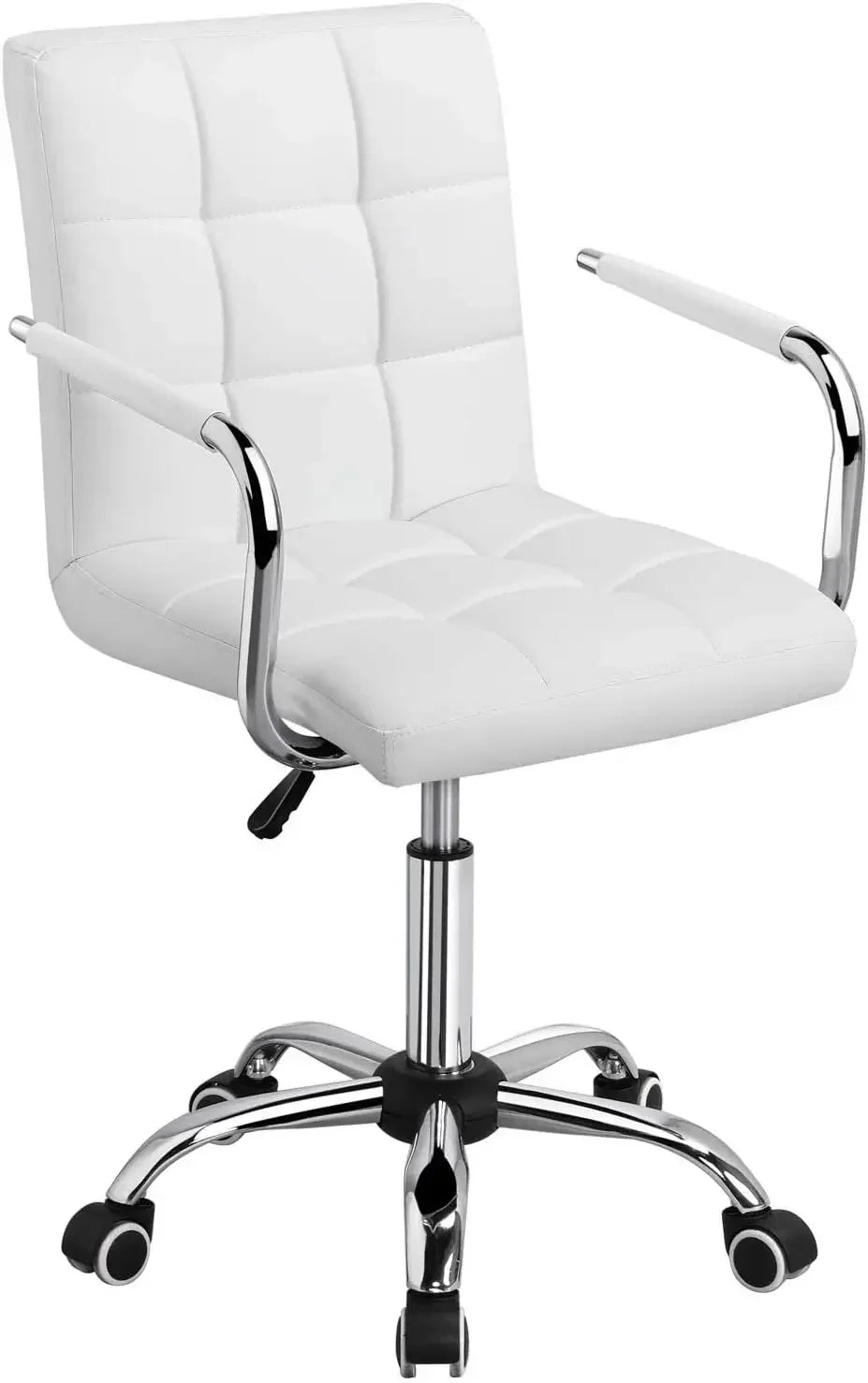 White PU Leather Office Chair – Modern Mid-Back Desk Chair with Wheels & Armrests