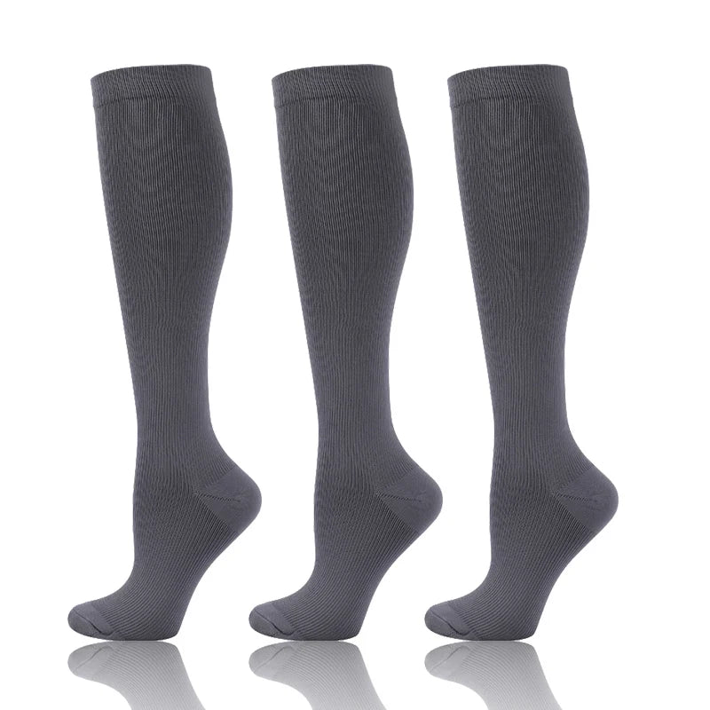 3 Pairs/Pack Compression Socks – 30mmHg Knee-High Support for Men & Women (58 Styles) - Image 47